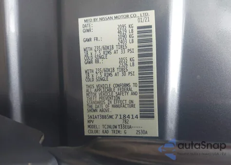 2021 Nissan Rogue Sv Intelligent Awd z USA, uszkodzony, nr VIN 5N1AT3BB5MC718414